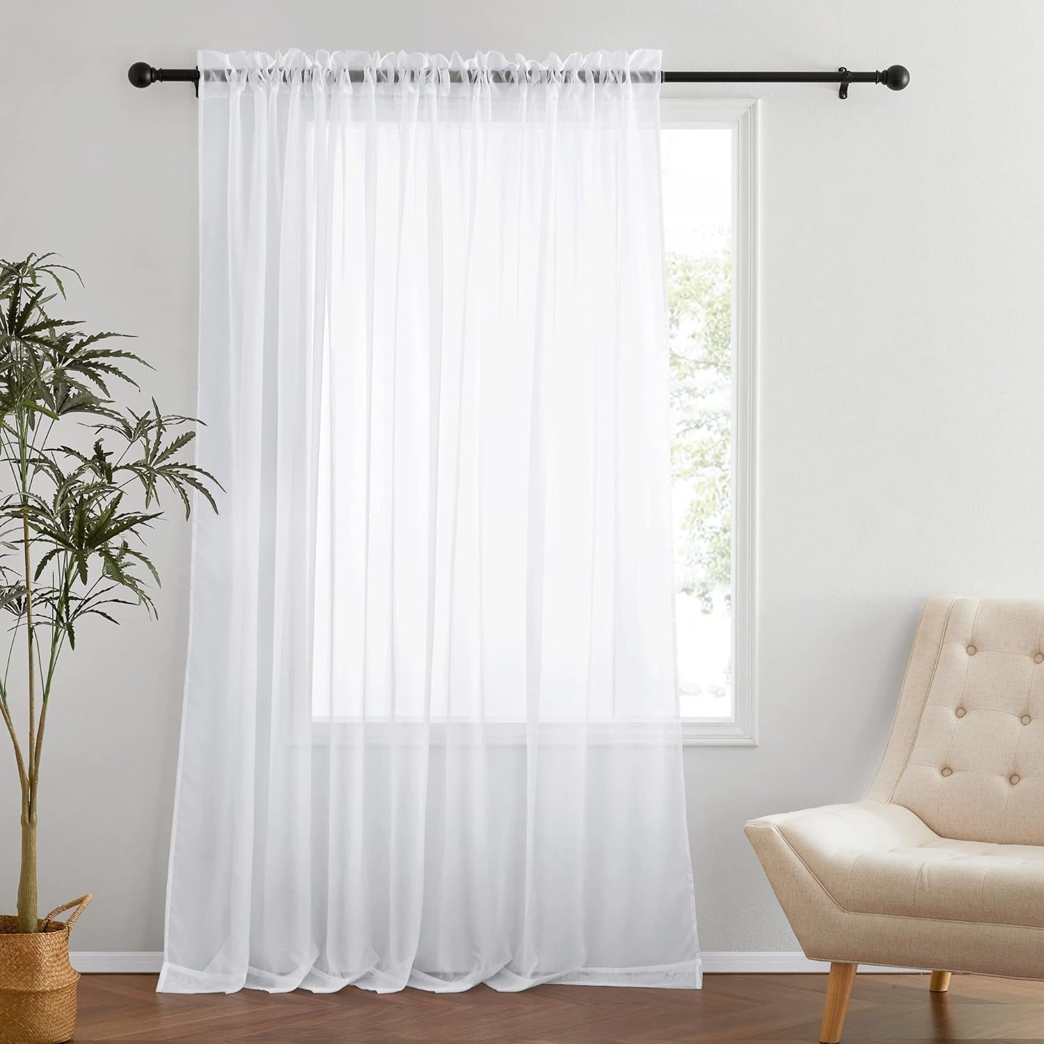 NICETOWN White 84 Inch Long, Extra Wide Sheer Voile Window Curtains Panels for Children Room & Door Decor (100" Wide, White, 1 Panel)