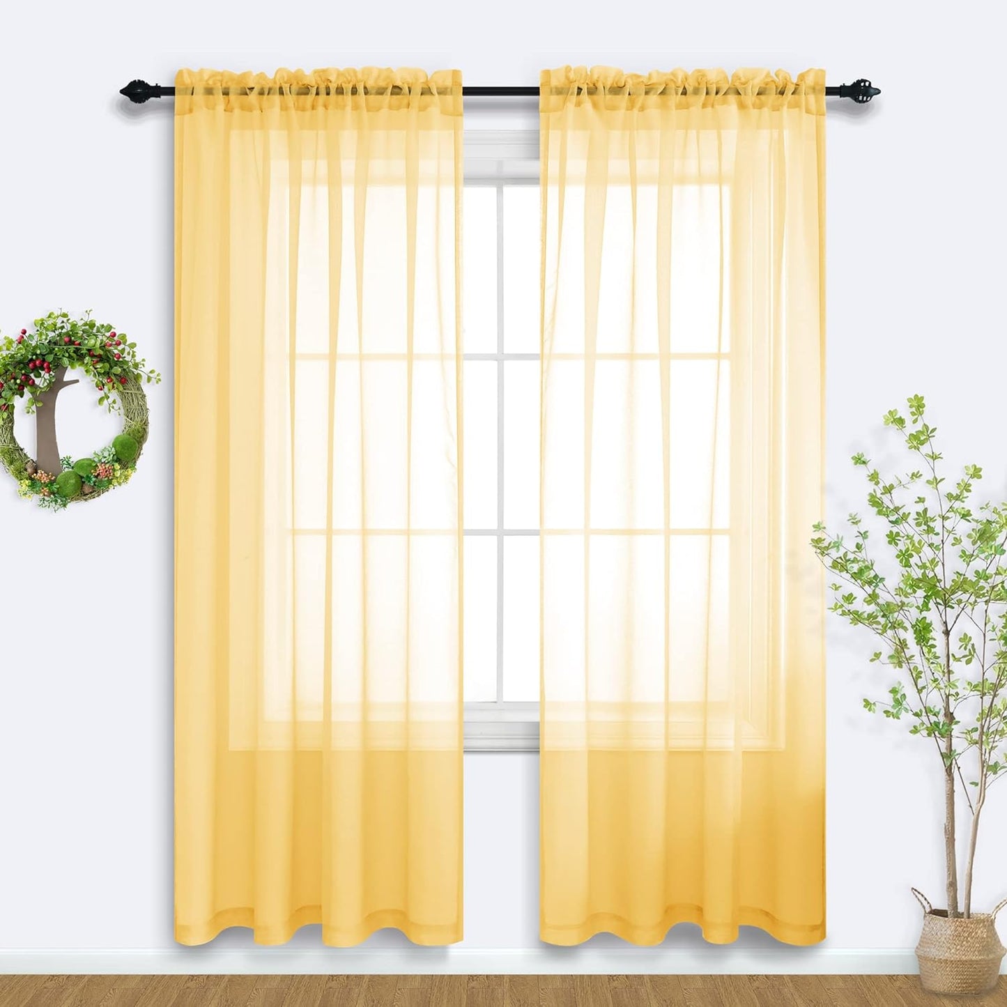 Terracotta Curtains 84 Inch Length for Living Room 2 Panel Sets Rod Pocket Sheer Curtains for Living Room Rust Burnt Orange Red  PITALK TEXTILE Yellow 52X84 
