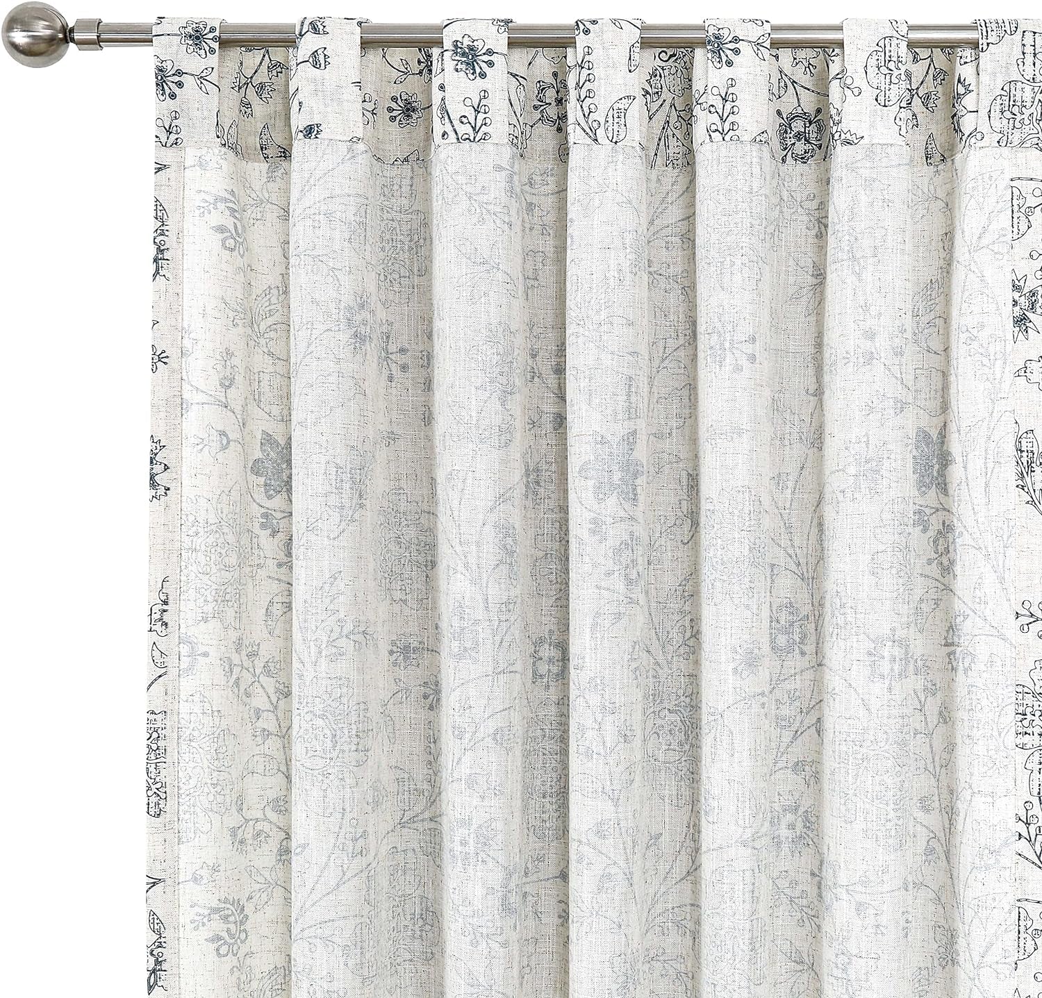 Vision Home Blue Floral Linen Curtains 84 Inch Farmhouse Botanical Print Light Filtering Window Curtains for Living Room Bedroom Rod Pocket Back Tab Navy Beige Semi Sheer Drapes 2 Panels 54" Wx84 L  Vision Home   