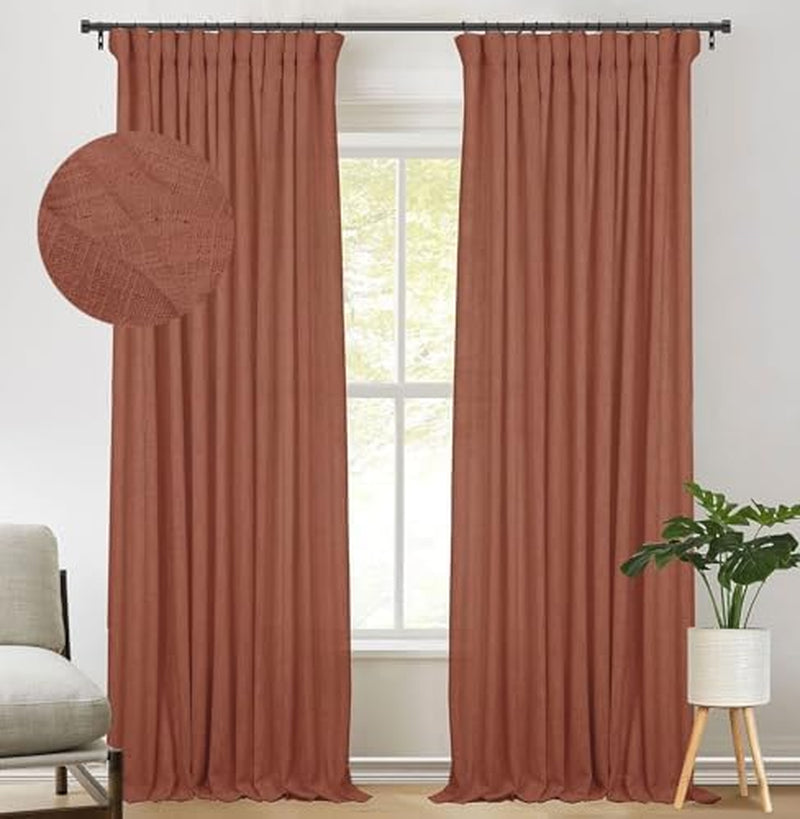 Zeerobee Beige White Linen Curtains for Living Room/Bedroom Linen Curtains 96 Inches Long 2 Panels Linen Drapes Farmhouse Pinch Pleated Curtains Light Filtering Privacy Curtains, W50 X L96  zeerobee 10 Terracotta 50"W X 90"L 