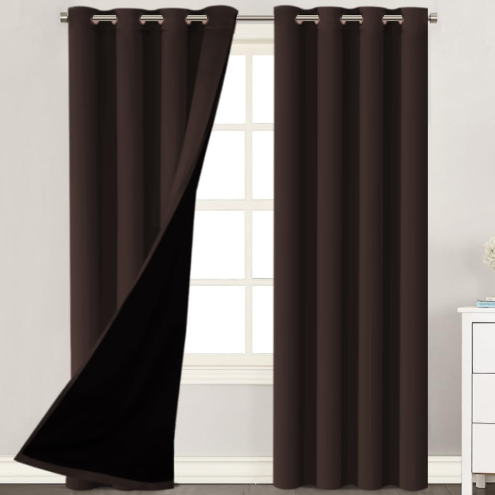 H.VERSAILTEX Blackout Curtains with Liner Backing, Thermal Insulated Curtains for Living Room, Noise Reducing Drapes, White, 52 Inches Wide X 96 Inches Long per Panel, Set of 2 Panels  H.VERSAILTEX Brown 52"W X 84"L 