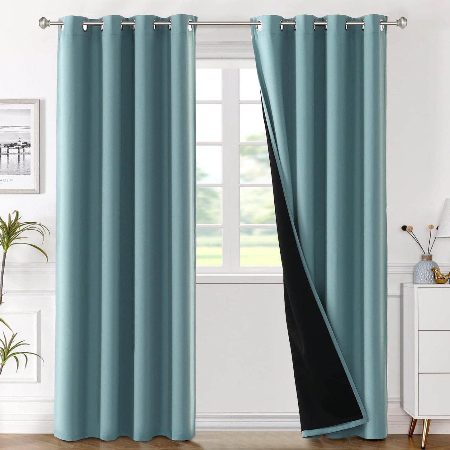 H.VERSAILTEX Blackout Curtains with Liner Backing, Thermal Insulated Curtains for Living Room, Noise Reducing Drapes, White, 52 Inches Wide X 96 Inches Long per Panel, Set of 2 Panels  H.VERSAILTEX Gray Mist 52"W X 84"L 
