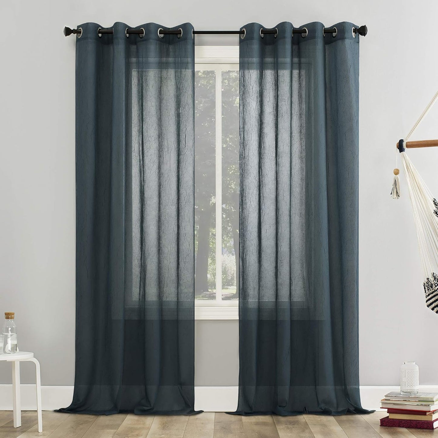No. 918 Erica Crushed Sheer Voile Grommet Curtain Panel 84.00" X 51.00"  No. 918 Teal 51" X 63" Panel 