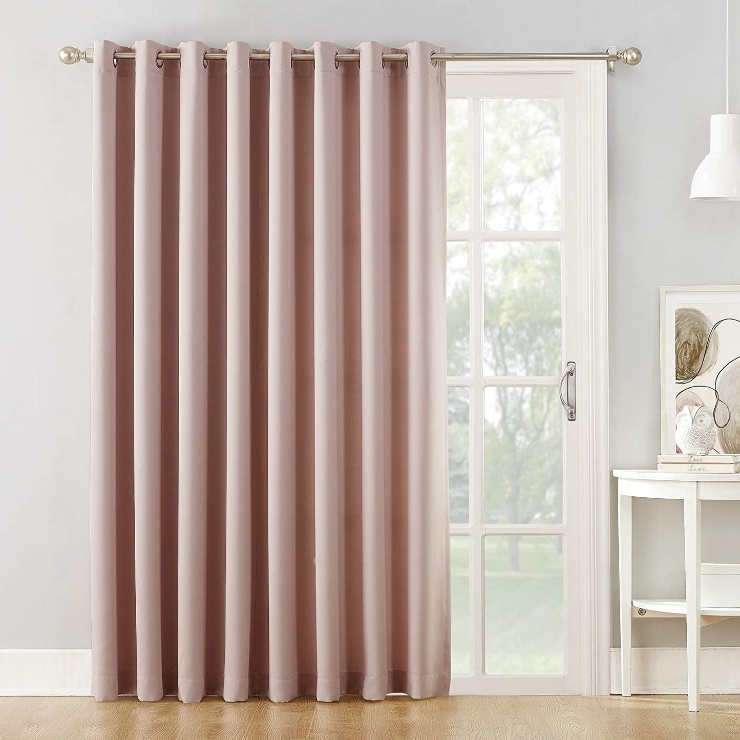 Sun Zero Barrow Energy Efficient Grommet Sliding Patio Door Curtain Panel, 100" X 84", Stone  Lichtenberg Blush Pink 100 In X 84 In 