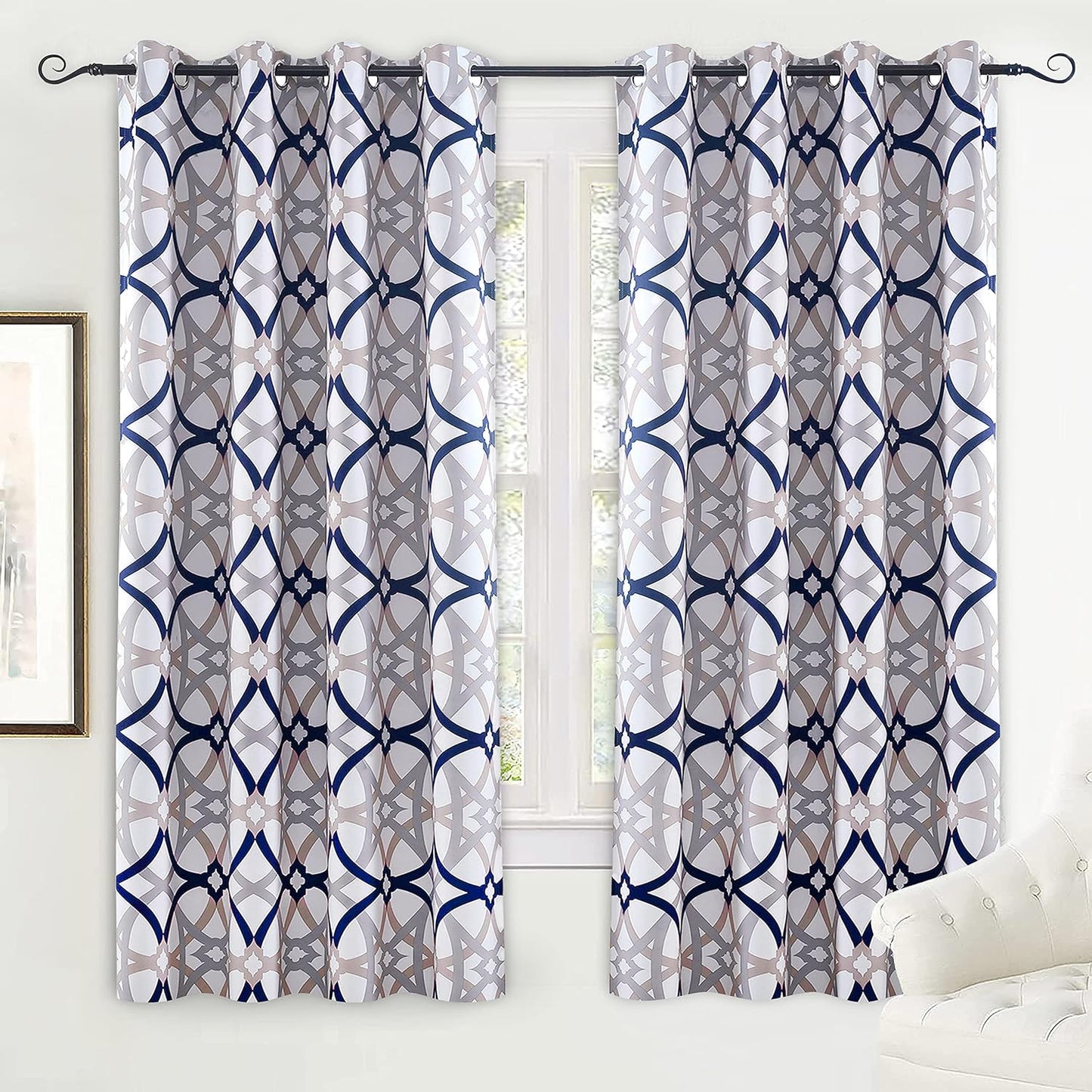 Driftaway Alexander Thermal Blackout Grommet Unlined Window Curtains Spiral Geo Trellis Pattern Set of 2 Panels Each Size 52 Inch by 84 Inch Red and Gray  DriftAway Navy/Gray 52"X72" 