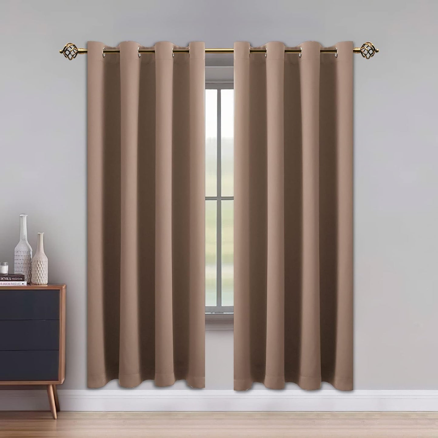 LUSHLEAF Blackout Curtains for Bedroom, Solid Thermal Insulated with Grommet Noise Reduction Window Drapes, Room Darkening Curtains for Living Room, 2 Panels, 52 X 63 Inch Grey  SHEEROOM Khaki 52 X 84 Inch 