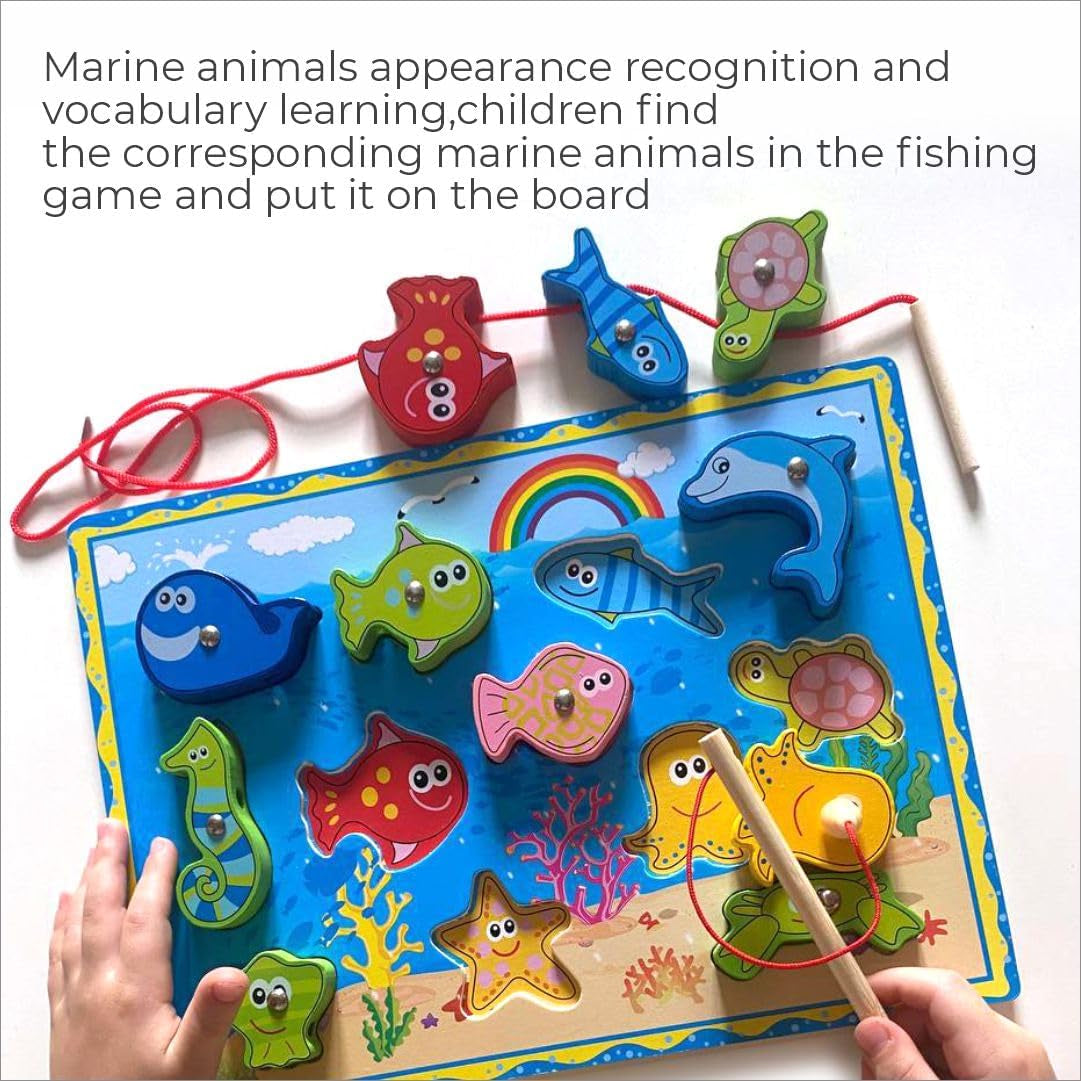 Magnetic Fishing Sorter,Educational Wooden Toy for Toddlers Girl Boy,Montessori for Kids,Early Development and Learning,Catching Fish with a Magnetic Fishing Rod,Studying Sea Animals,Gift for Toddlers