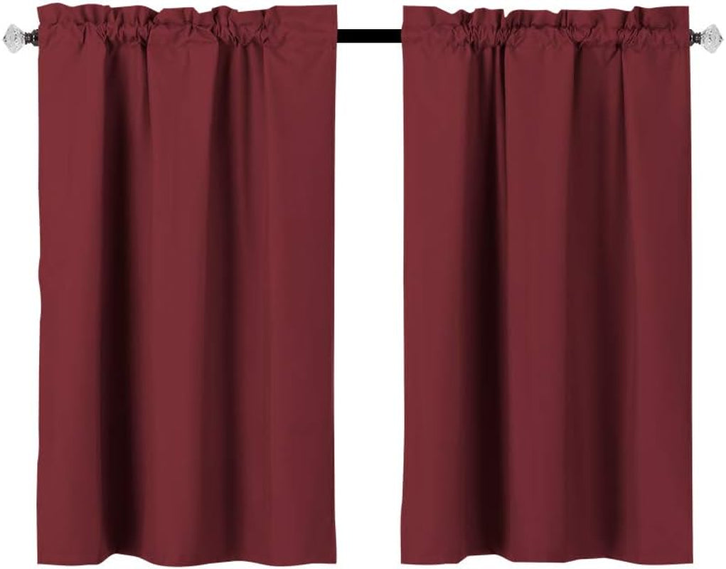 Easy Home Blackout Tier Curtain for Kitchen, Bathroom, Living Room, Thermal Insulated, Room Darkening, Rod Pocket Curtain,2 Panels 36" (W) X36 (L) (Black)  Easy Home Burgundy 36"X36" 