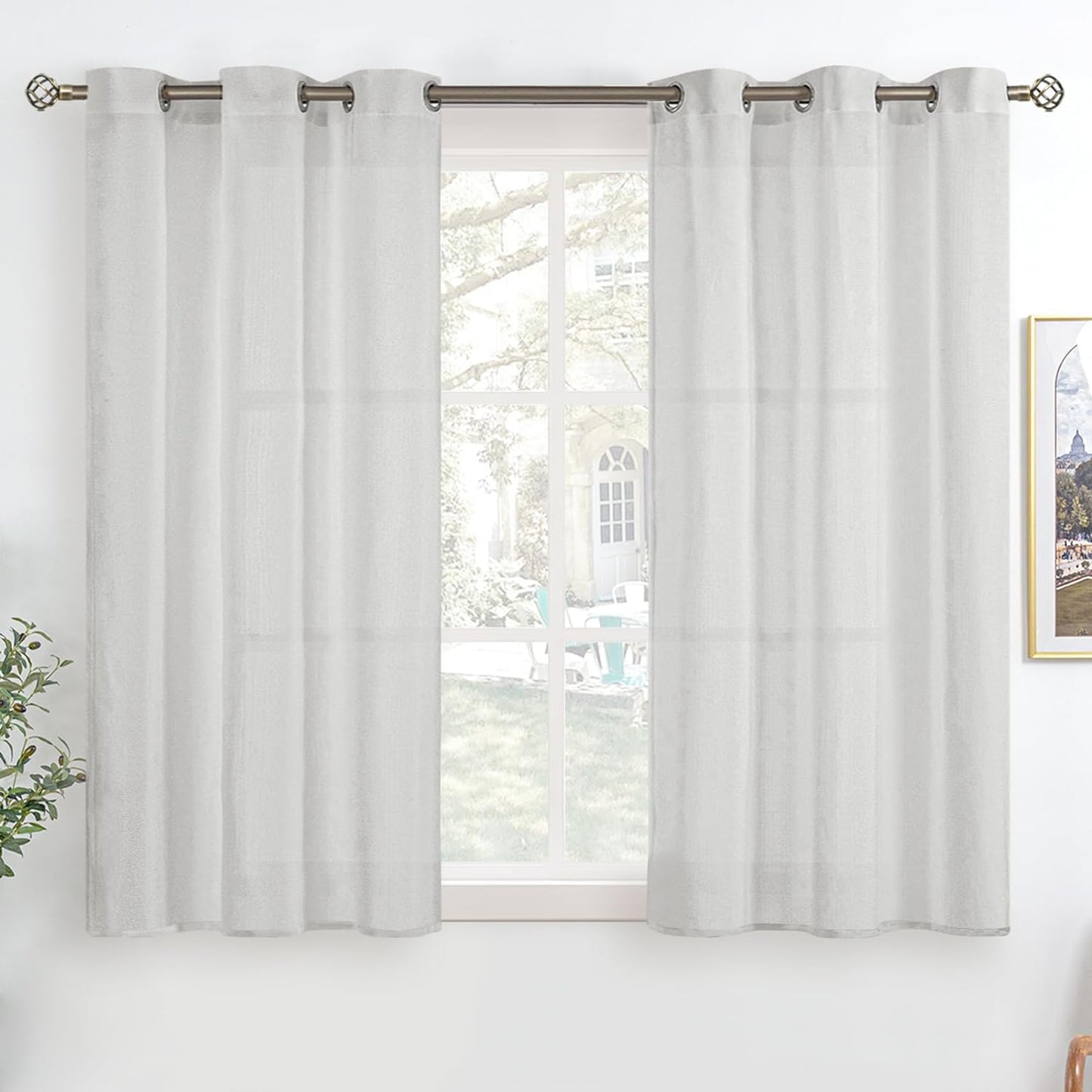 Bgment Natural Linen Look Semi Sheer Curtains for Bedroom, 52 X 54 Inch White Grommet Light Filtering Casual Textured Privacy Curtains for Bay Window, 2 Panels  BGment Light Grey 42W X 45L 