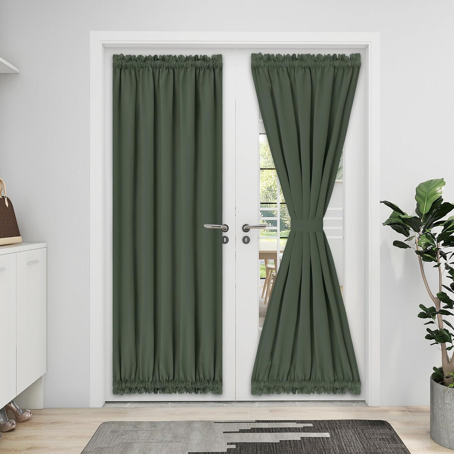 Easy-Going Blackout Door Curtains, Rod Pocket Privacy Light Filtering Sidelight Curtains French Door Curtains with Tieback, 1 Panel, 25X40 Inch, Gray  Easy-Going Greyish Green W52 X L72 Inch 