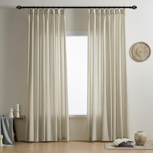 Rutterllow Pinch Pleated Flax Linen Curtains 80 Inch Length 2 Panels Set for Living Room Back Tab Semi Sheer Light Filtering Privacy Farmhouse Rustic Curtains for Bedroom  Rutterllow Linen 50"W X 108"L X2 