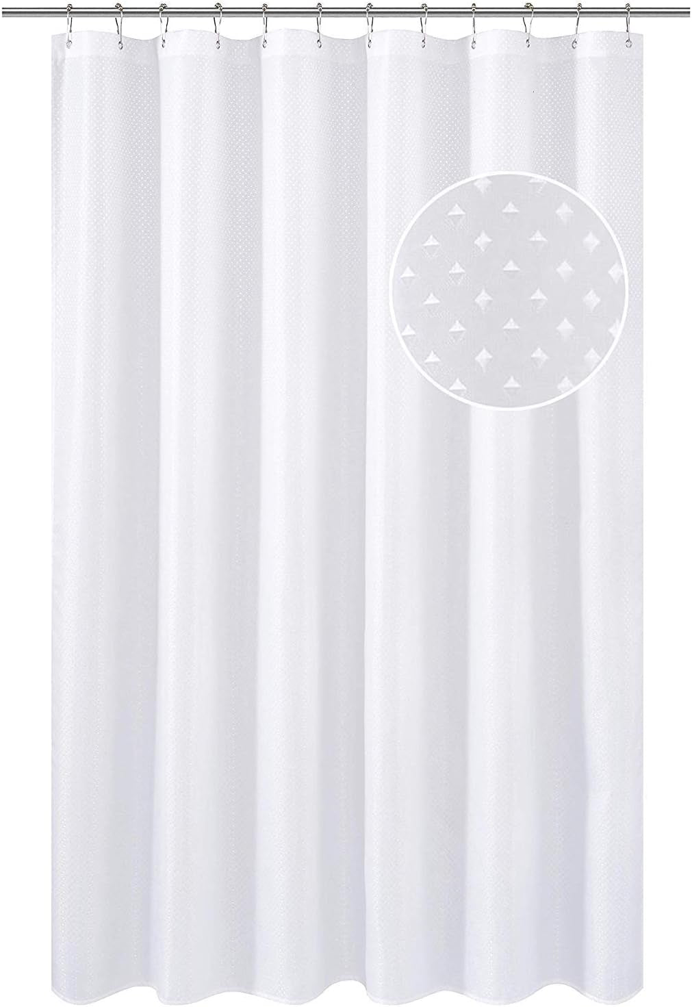 N&Y HOME Fabric Clawfoot Tub Shower Curtain 180 X 70 Inches All Wrap Around, 36 Hooks Included, Hotel Quality, Washable, Water Repellent, Diamond Pattern White Bathroom Curtains with Grommets