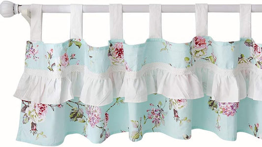 Brandream French Country Window Valance Cotton Curtain for Baby/Toddler/Kid Bedroom Bath Laundry Living Room, Ruffled Floral Printed, Blue-Green  Brandream Matching Window Valance  