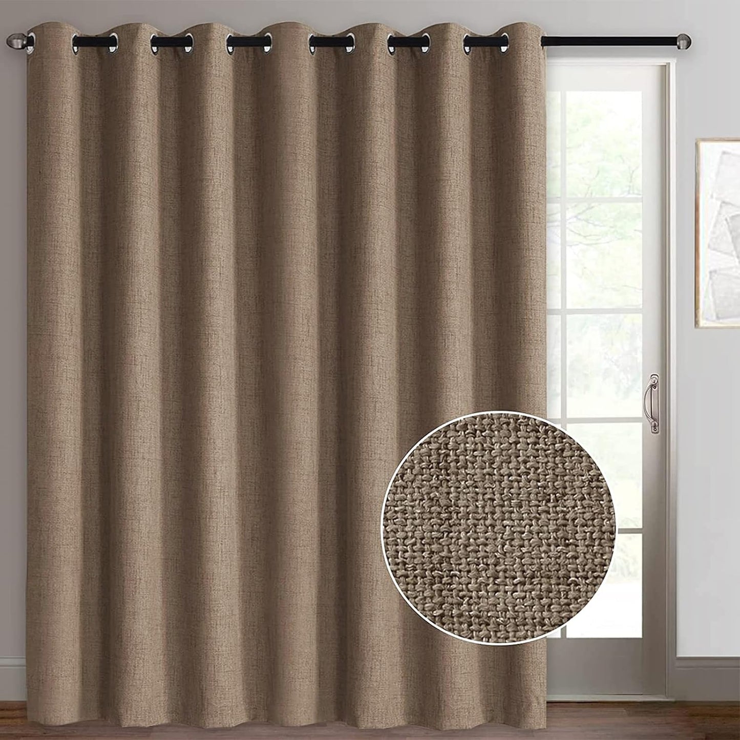 Rose Home Fashion Sliding Door Curtains, Primitive Linen Look 100% Blackout Curtains, Thermal Insulated Patio Door Curtains-1 Panel (W100 X L84, Grey)  Rose Home Fashion Chocolate W100 X L84|1 Panel 