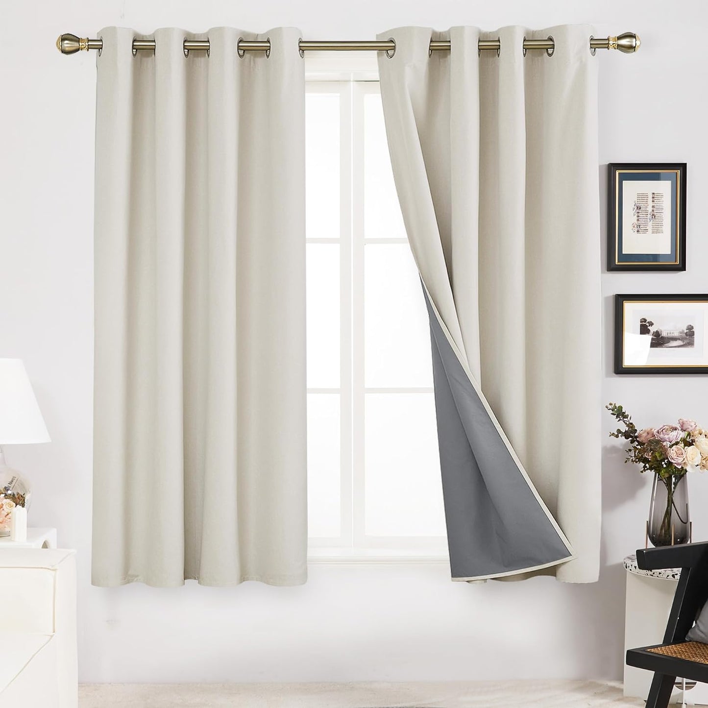 Deconovo Linen Blackout Curtains 84 Inch Length Set of 2, Thermal Curtain Drapes with Grey Coating, Total Light Blocking Waterproof Curtains for Indoor/Outdoor (Light Grey, 52W X 84L Inch)  Deconovo Cream 52X45 Inches 