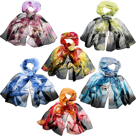 6 Pieces Summer Scarves for Women Lightweight Ultra Thin Silk Sunscreen Head Scarf Gorgeous Floral Pattern Dressy Scarf Lotus Print Chiffon Scarves for Ladies