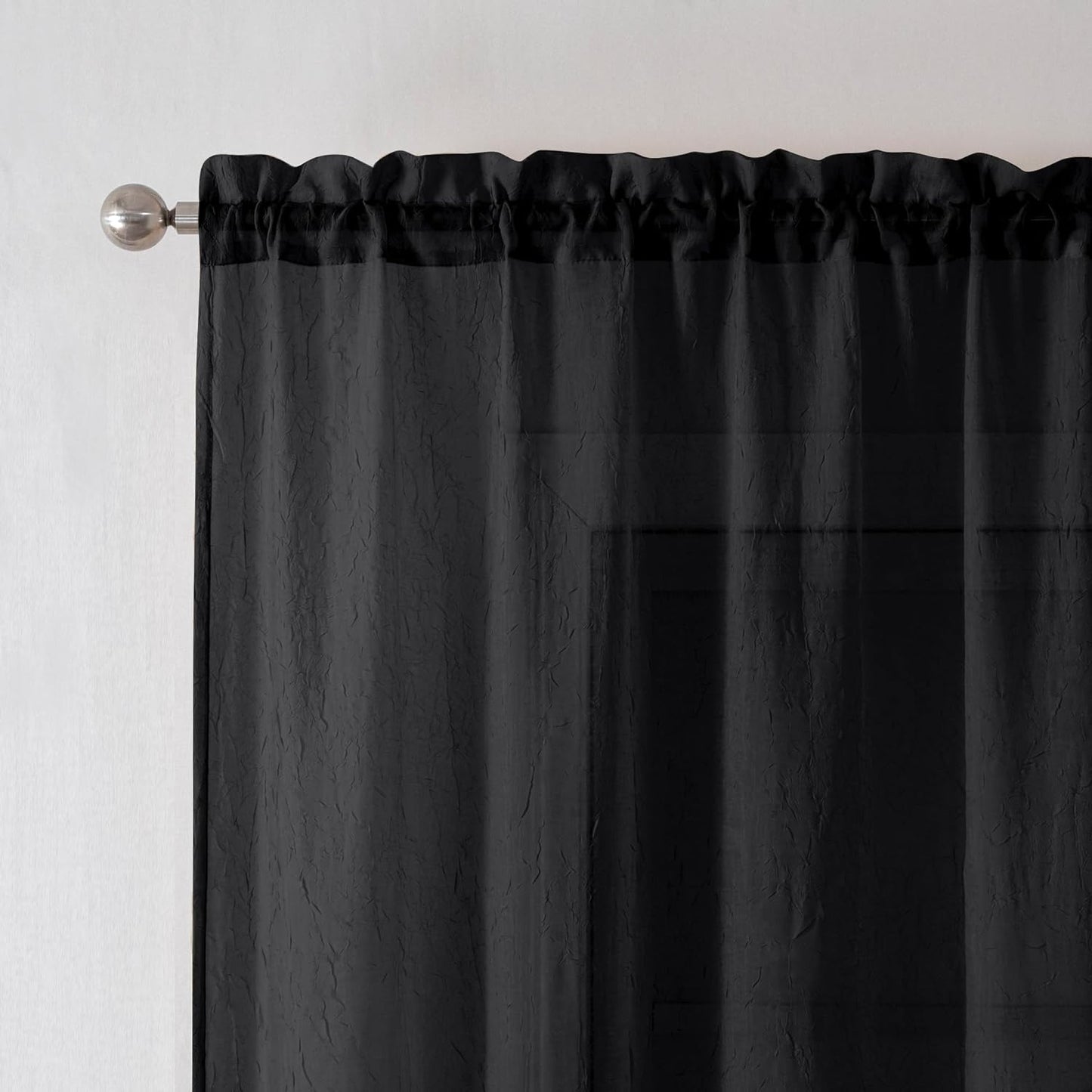 Chyhomenyc Crushed White Sheer Valances for Window 14 Inch Length 2 PCS, Crinkle Voile Short Kitchen Curtains with Dual Rod Pockets，Gauzy Bedroom Curtain Valance，Each 42Wx14L Inches  Chyhomenyc Black 42 W X 84 L 