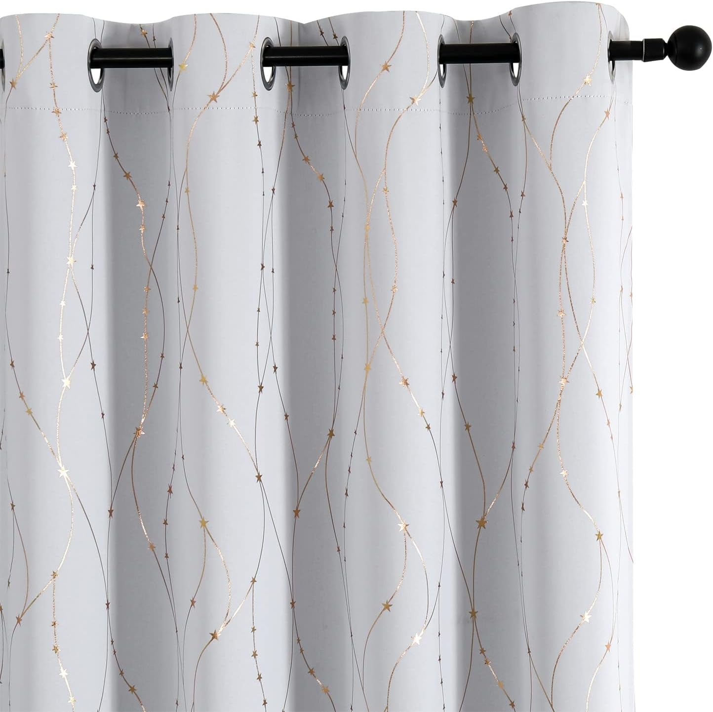 SMILE WEAVER Black Blackout Curtains for Bedroom 72 Inch Long 2 Panels,Room Darkening Curtain with Gold Print Design Noise Reducing Thermal Insulated Window Treatment Drapes for Living Room  SMILE WEAVER Greyish White Gold 52Wx96L 
