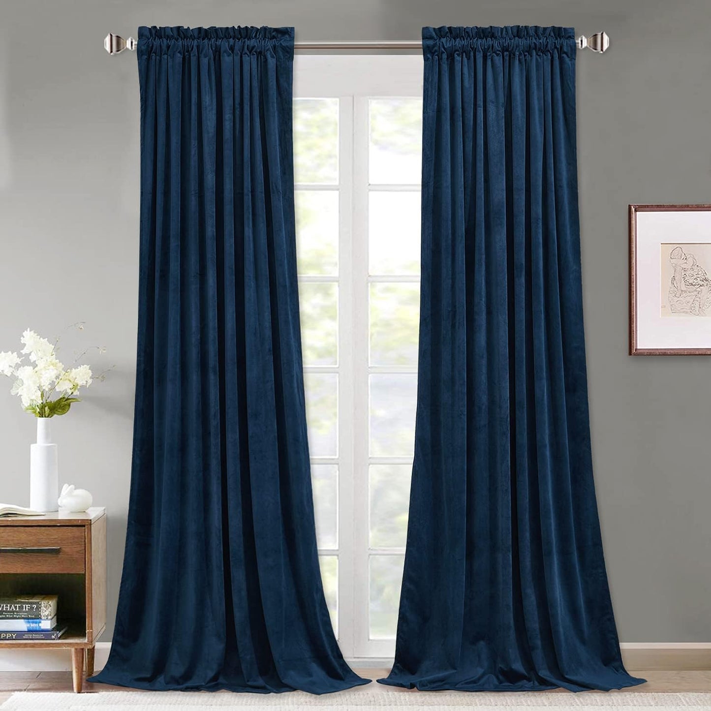 Stangh Theater Red Velvet Curtains - Super Soft Velvet Blackout Insulated Curtain Panels 84 Inches Length for Living Room Holiday Decorative Drapes for Master Bedroom, W52 X L84, 2 Panels  StangH Navy Blue W52" X L102" 