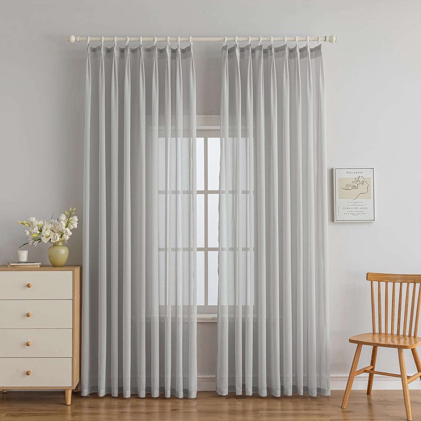 LUGOTAL Pinch Pleated Drapes 108 Inches Long 1 Panel off White Chiffon Sheer Curtains for Living Room and Bedroom Semi-Sheer Light Filtering Curtains & Drapes for Sliding Glass Door, W52 X L108  LUGOTAL Grey (W52" X L90")*1 Panel 