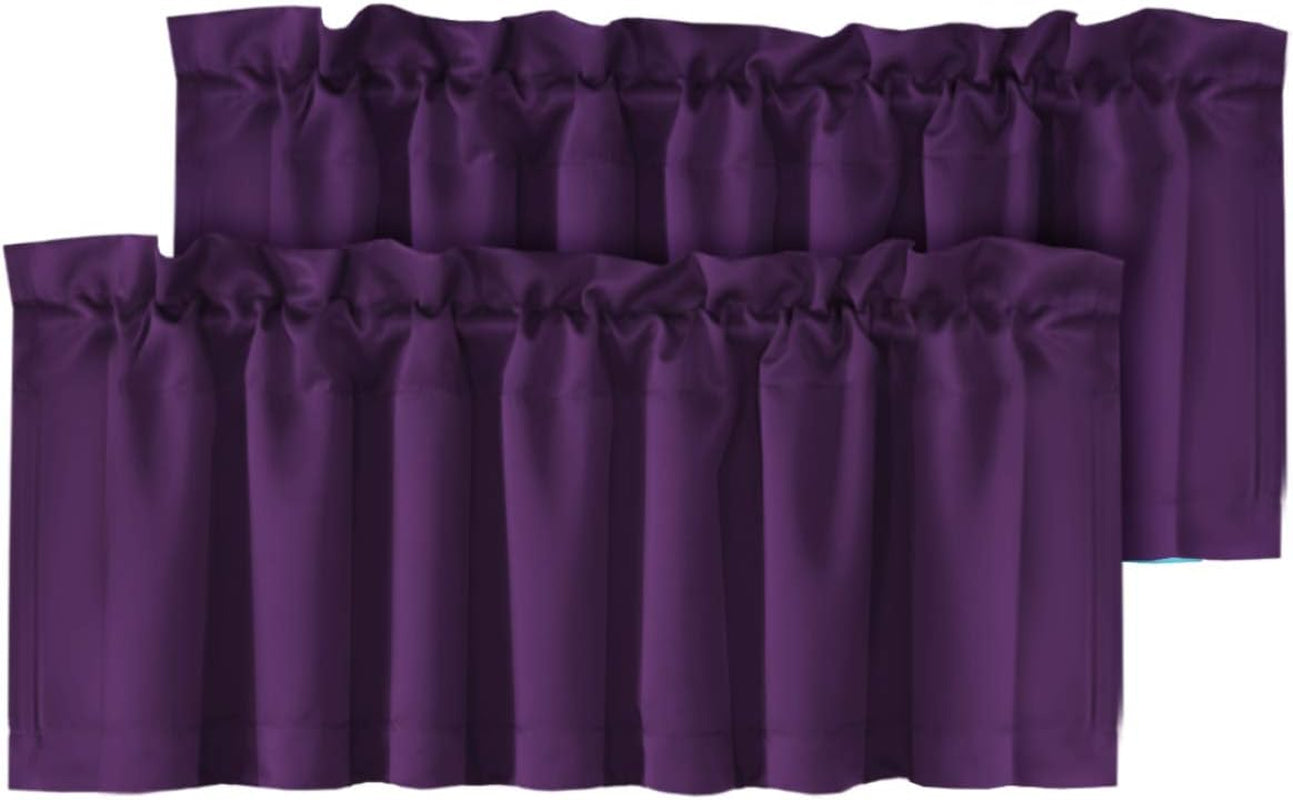 H.VERSAILTEX 2 Panels Blackout Curtain Valances for Kitchen Windows/Bathroom/Living Room/Bedroom Privacy Decorative Rod Pocket Short Window Valance Curtains, 52" W X 18" L, Pure White  H.VERSAILTEX Plum Purple 2 