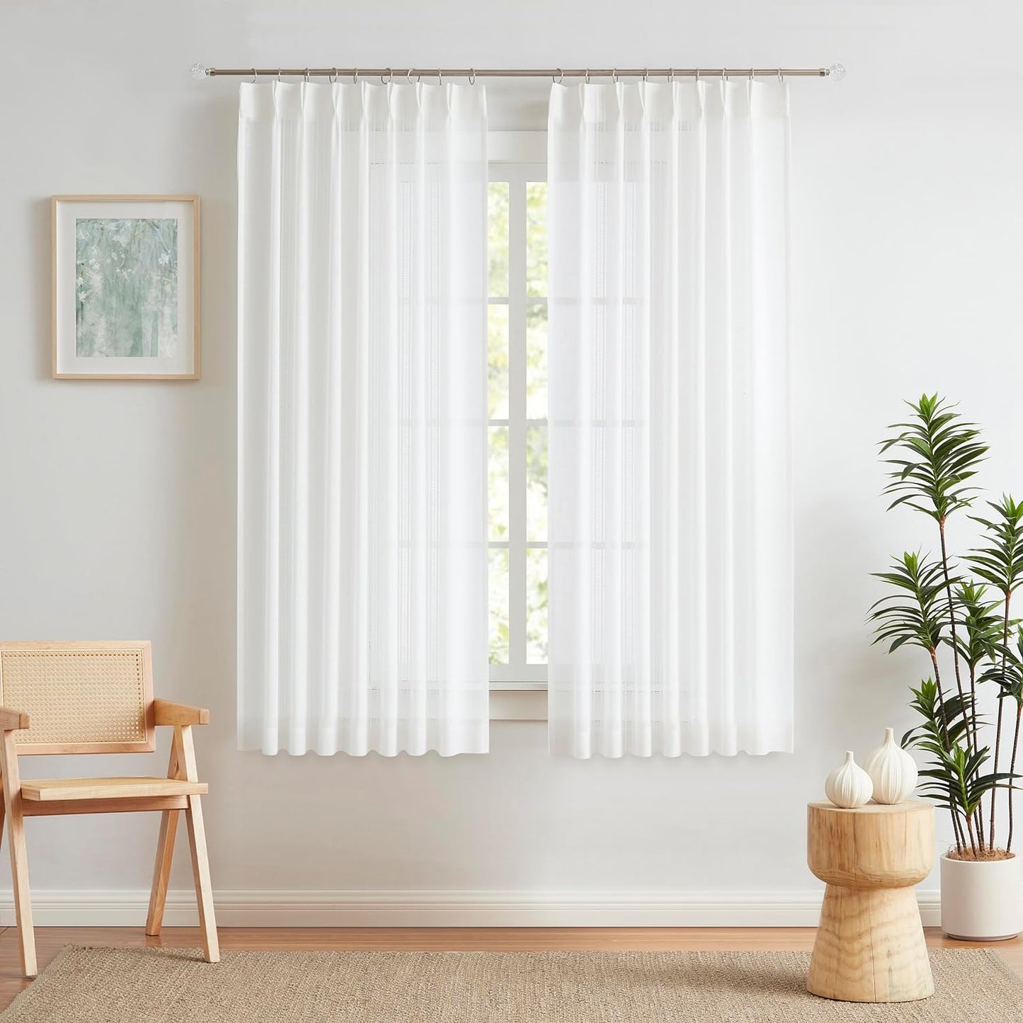 Kayne Studio Boho 2 Pages Sheer Pinch Pleated Curtains,Linen Blended 95 Inches Long Window Treatments,Light Filtering Pinch Pleat Drapes for Farmhouse Living Room 36" W X 90" L,18 Hooks,Beige  Kayne Studio White 36"X63"X2 