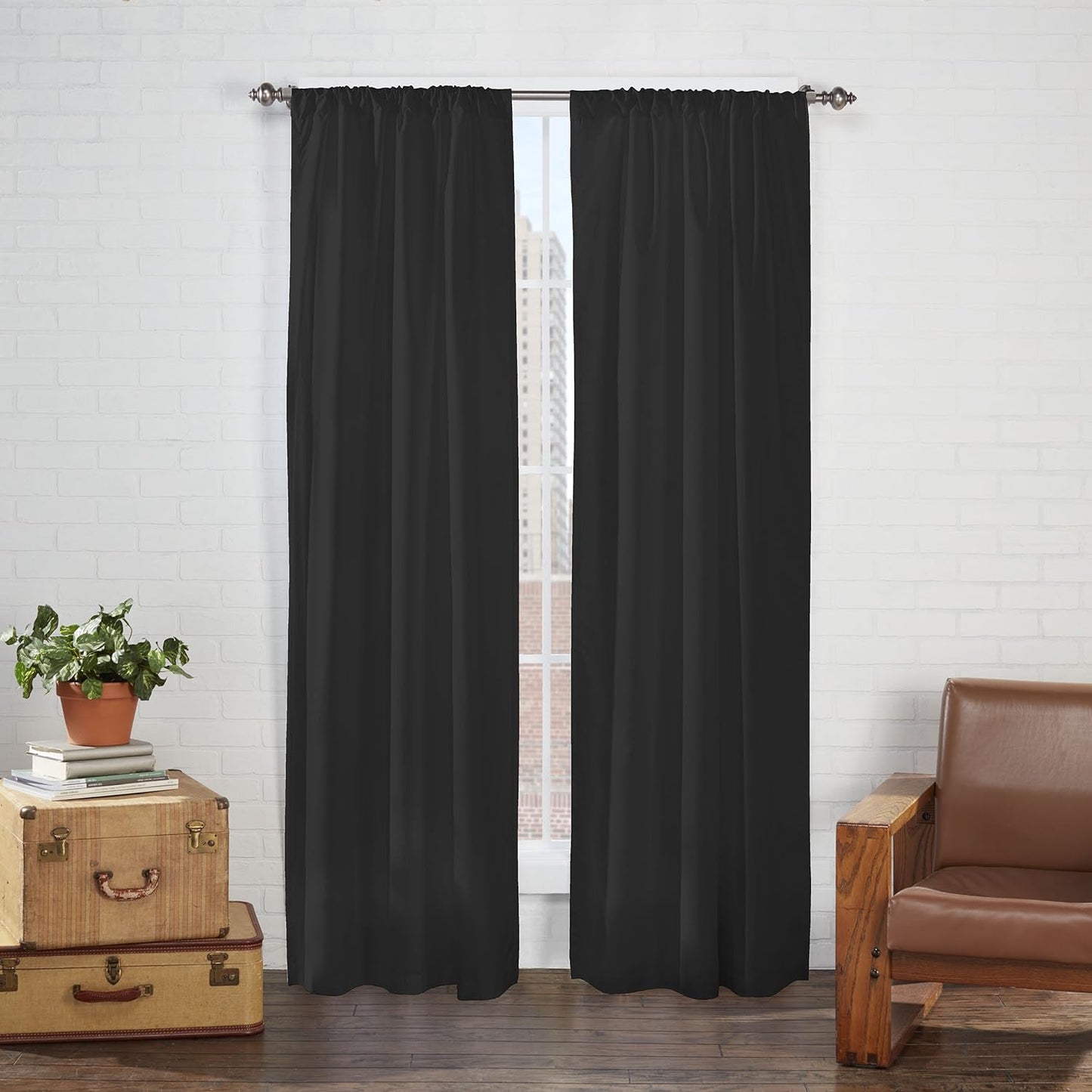 Pairs to Go Cadenza Modern Decorative Rod Pocket Window Curtains for Living Room (2 Panels), 40 in X 84 In, Teal  Keeco LLC Black 40 In X 54 In 