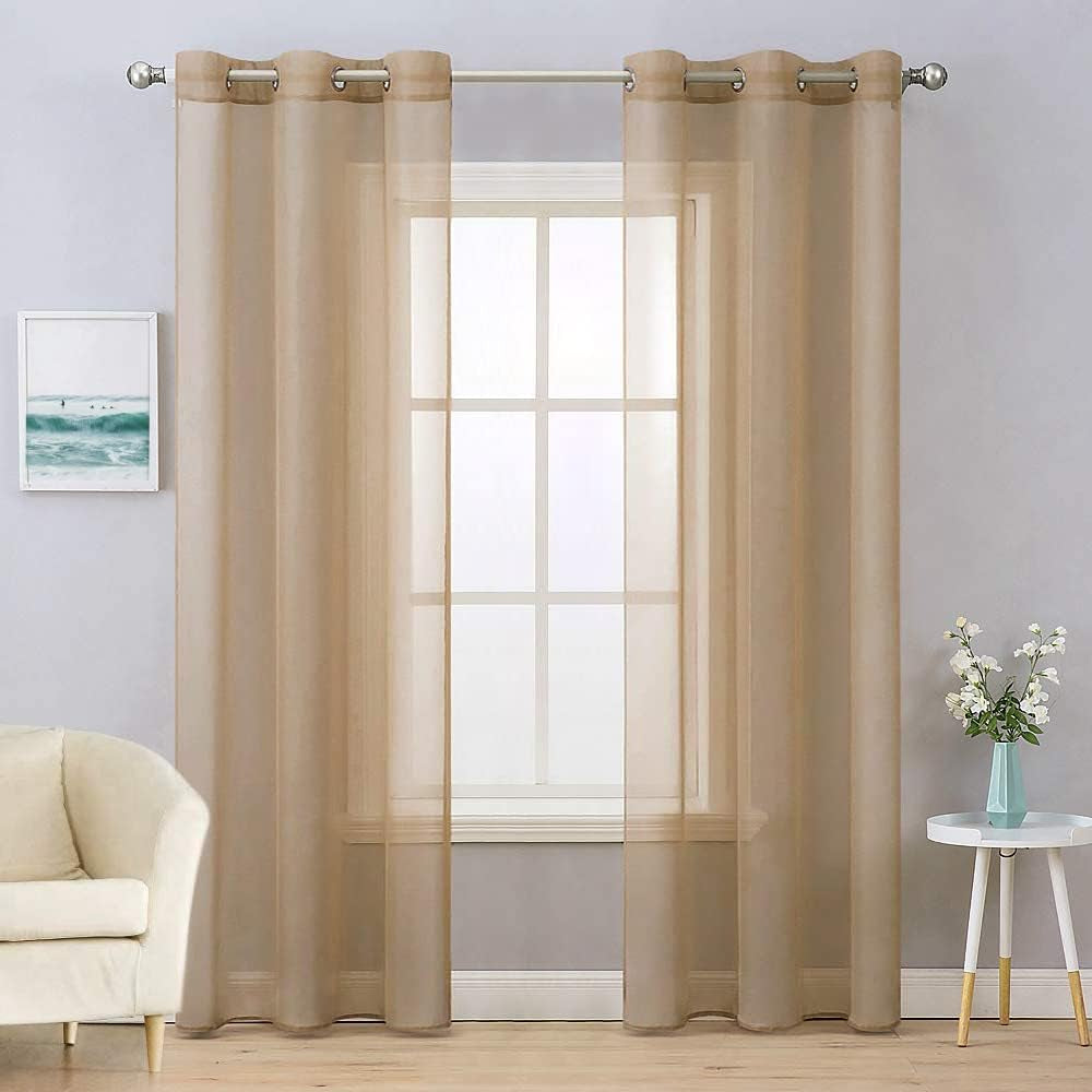 MIULEE 2 Panels Farmhouse Solid Color Beige Sheer Curtains Elegant Grommet Window Voile Panels/Drapes/Treatment for Bedroom Living Room (54X84 Inch)  MIULEE Taupe Brown 37''W X 84''L 