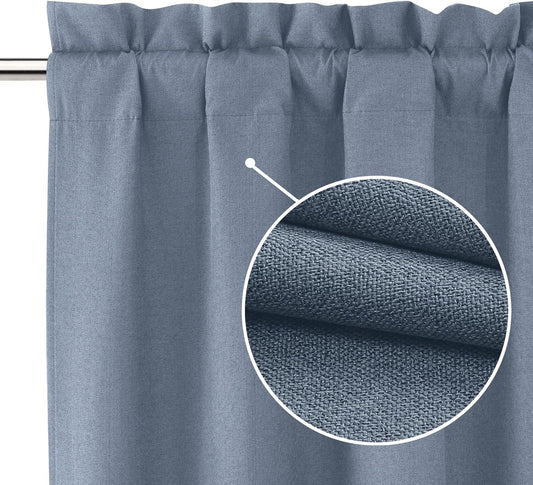 OVZME Rhea 100% Blackout Curtains 45 Inches Long for Small Window, Blue Curtains Thick Textured Window Treatment, Thermal Insulated Sound Blocking Curtains for Bedroom (2X30 Wx45 L, Rod Pocket)