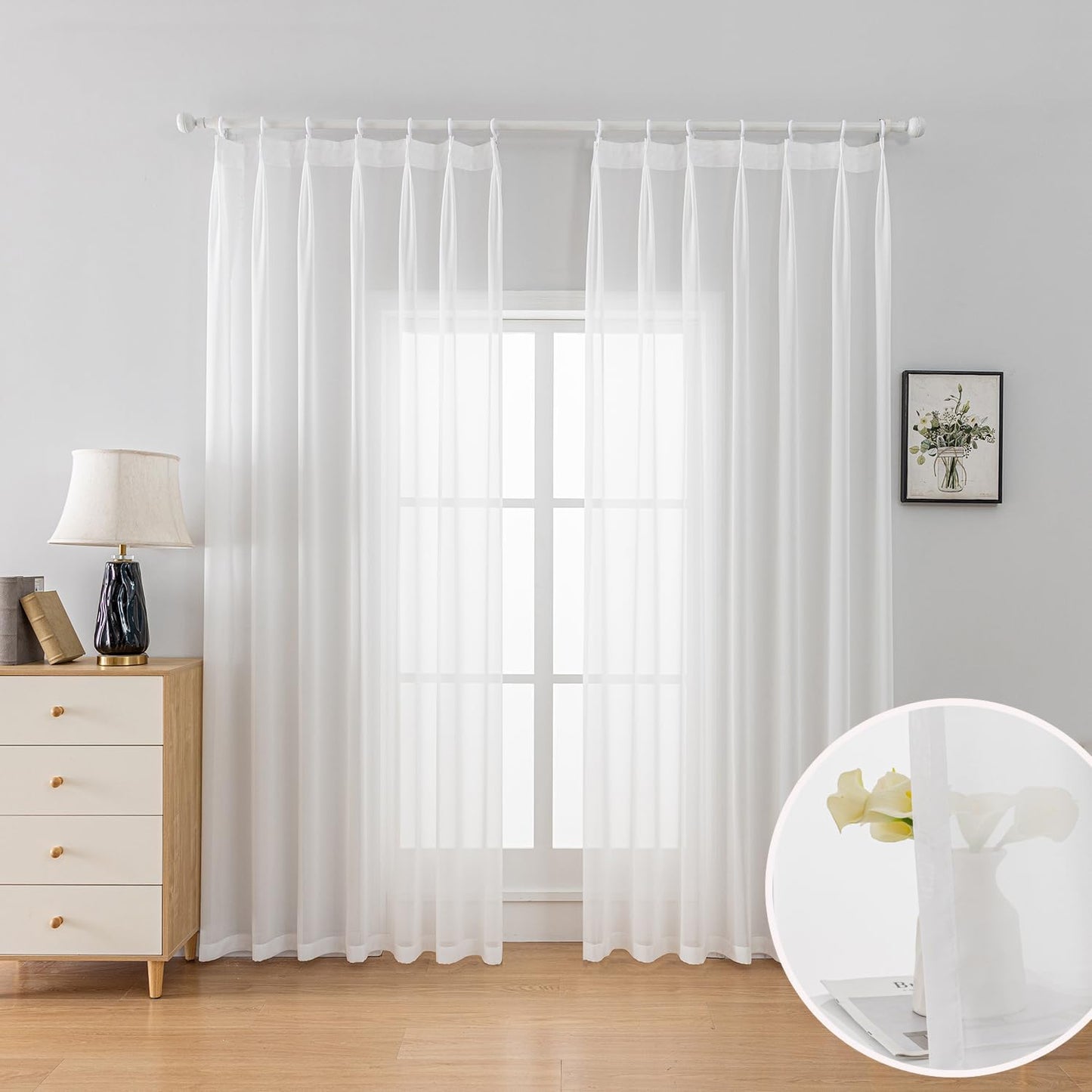 LUGOTAL Pinch Pleated Drapes 108 Inches Long 1 Panel off White Chiffon Sheer Curtains for Living Room and Bedroom Semi-Sheer Light Filtering Curtains & Drapes for Sliding Glass Door, W52 X L108  LUGOTAL White (W40" X L96")*1 Panel 