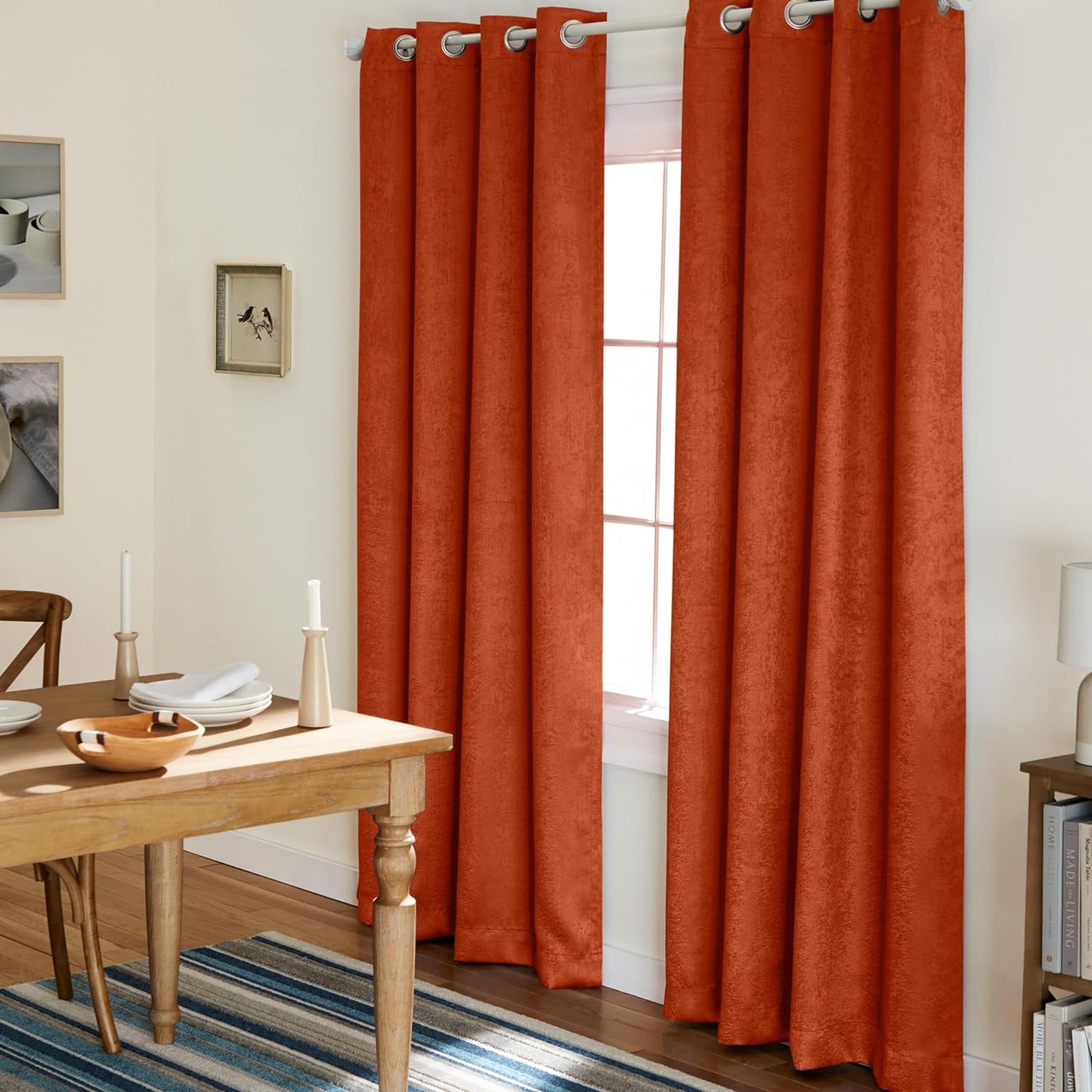 Exclusive Home Oxford Textured Sateen Room Darkening Blackout Grommet Top Curtain Panel Pair, 52"X108", Navy  Exclusive Home Curtains Mecca Orange 52X96 
