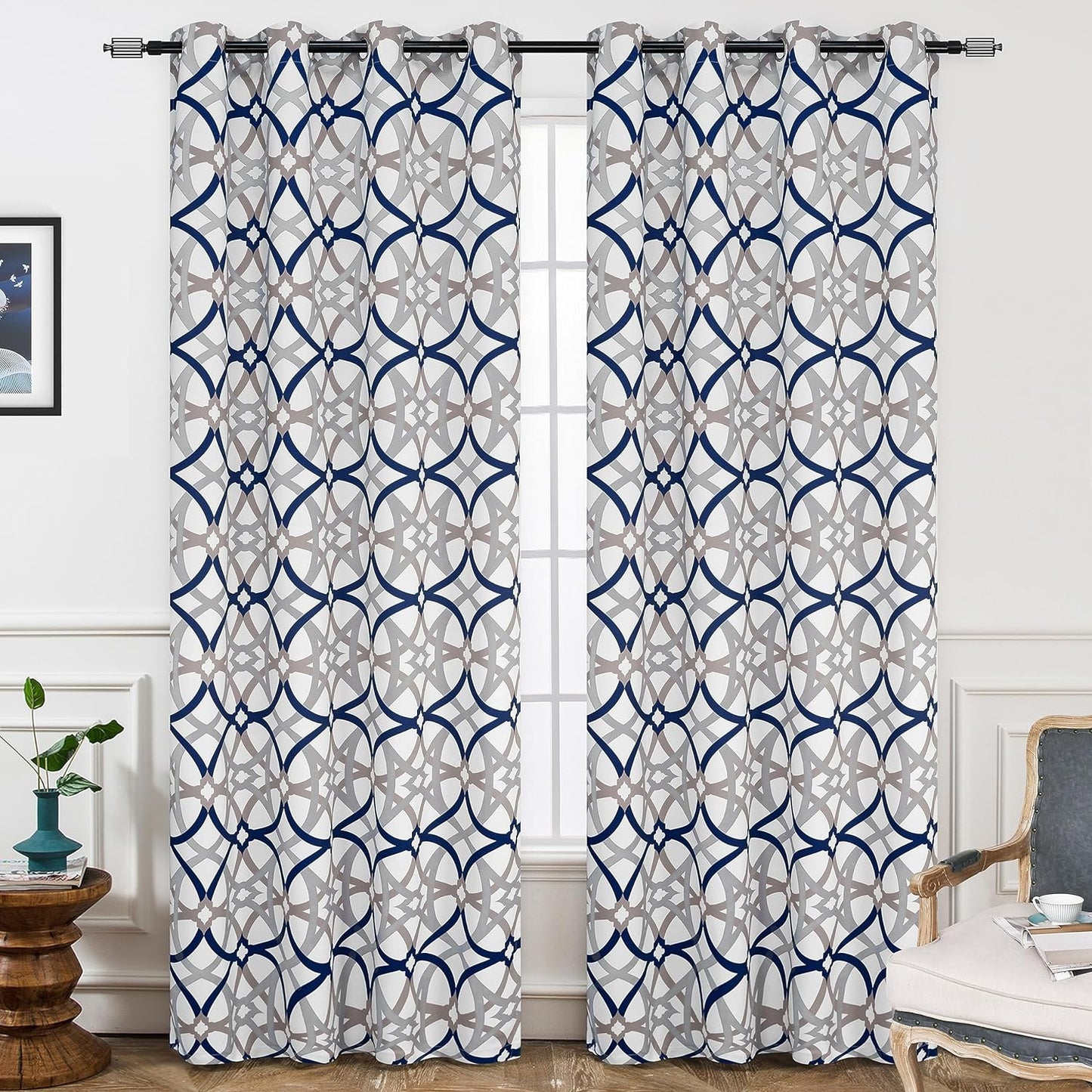 Driftaway Alexander Thermal Blackout Grommet Unlined Window Curtains Spiral Geo Trellis Pattern Set of 2 Panels Each Size 52 Inch by 84 Inch Red and Gray  DriftAway Navy/Gray 52"X102" 