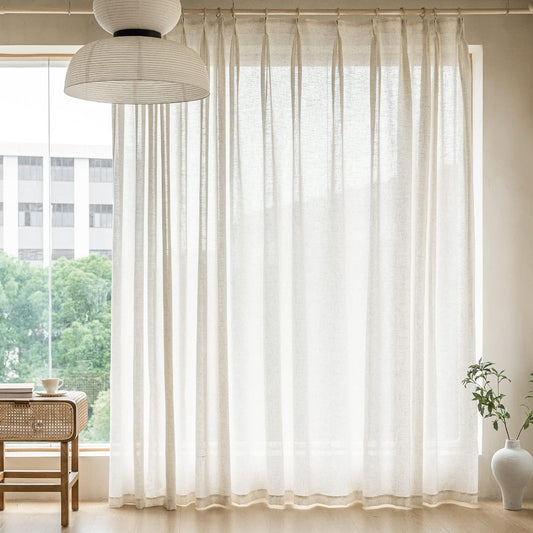 MAIHER Extra Wide Pinch Pleated Drapes 108 Inches Long, Faux Linen Light Filtering Semi Sheer Curtains with Hooks for Living Room Bedroom, Natural Linen (1 Panel, 100 W X 108 L)  MAIHER Linen 84X108 