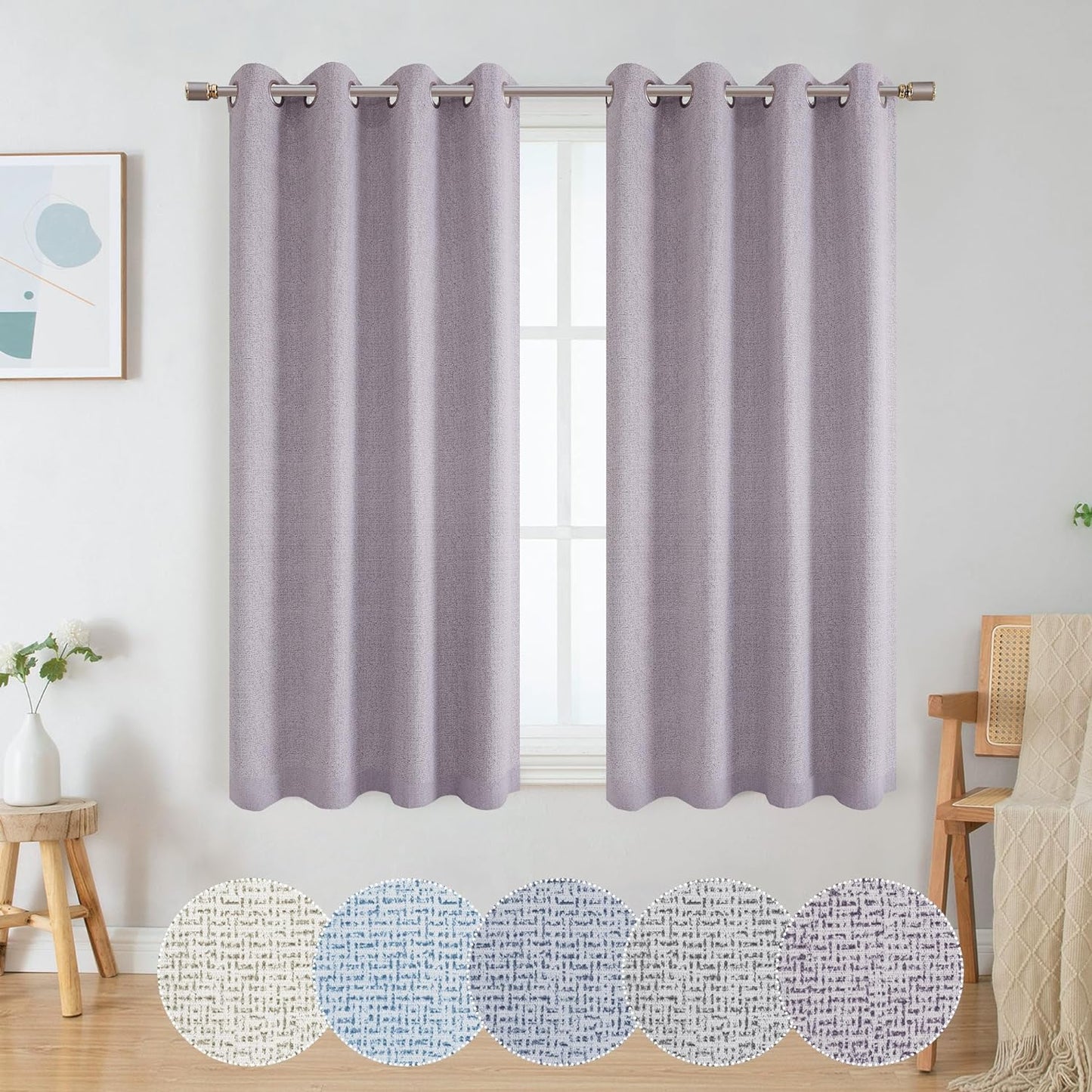 OWENIE Luke Black Out Curtains 63 Inch Long 2 Panels for Bedroom, Geometric Printed Completely Blackout Room Darkening Curtains, Grommet Thermal Insulated Living Room Curtain, 2 PCS, Each 42Wx63L Inch  OWENIE Purple 42"W X 54"L | 2 Pcs 