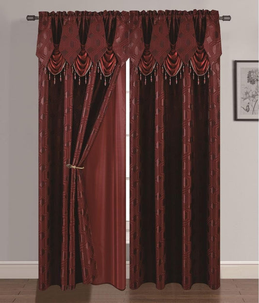 GLORY RUGS 2Pc Curtain Set Burgundy with Attached Valance and Backing 55"X84" Each Ragad Collection