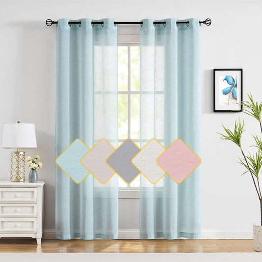 Fragrantex Linen Sheer Turquoise Curtains Panels for Bedroom 84 Inches Aqua Maldives Voile Curtain Drapes for Living Room Window Treatment Sets 2 Panels Grommet Header,40" W X 84" L  Home decor realm Turquoise 40" X 95"X2 