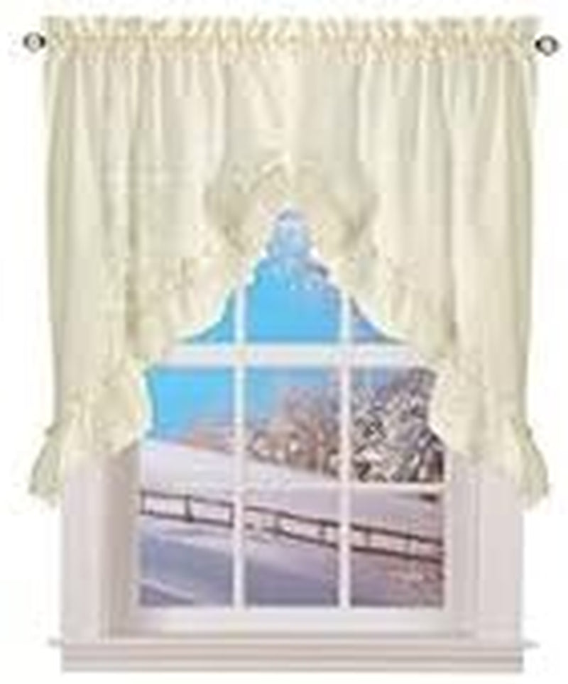 Ellis Curtain Stacey Ruffled Swag Curtains - 38X60, Rod-Pocket Top - ICE Cream