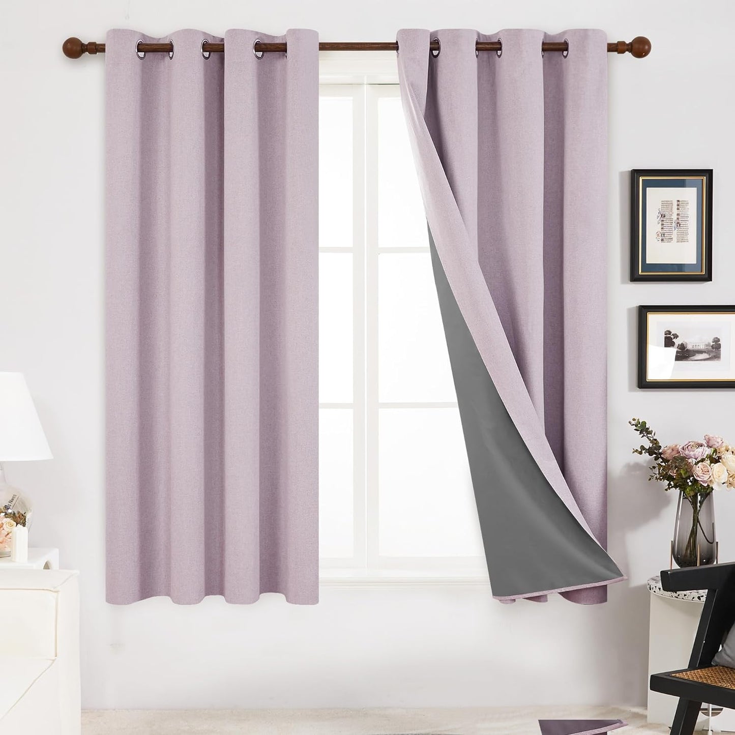 Deconovo Linen Blackout Curtains 84 Inch Length Set of 2, Thermal Curtain Drapes with Grey Coating, Total Light Blocking Waterproof Curtains for Indoor/Outdoor (Light Grey, 52W X 84L Inch)  Deconovo Lilac 52X45 Inches 