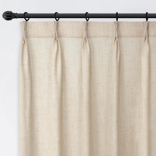Driftaway Pinch Pleat Linen Textured Semi Sheer Solid Farmhouse and Modern Rustic Linen Curtains for Living Room Bedroom Single Panel Back Tabs 50 Inch by 96 Inch Beige  DriftAway Beige 50"X96" 