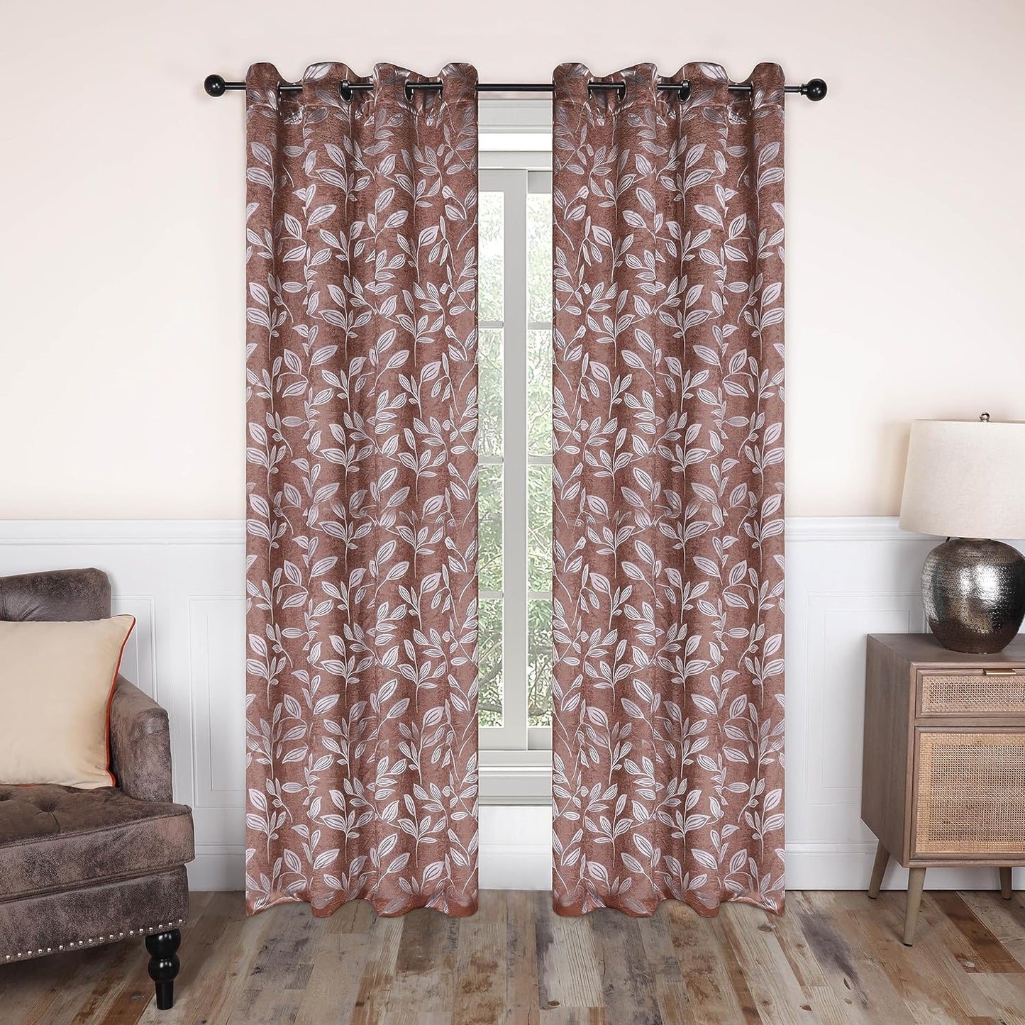 Superior Blackout Curtains, Room Darkening Window Accent for Bedroom, Sun Blocking, Thermal, Modern Bohemian Curtains, Leaves Collection, Set of 2 Panels, Rod Pocket - 52 in X 63 In, Nickel Black  Home City Inc. Cooper 52 In X 108 In (W X L) 