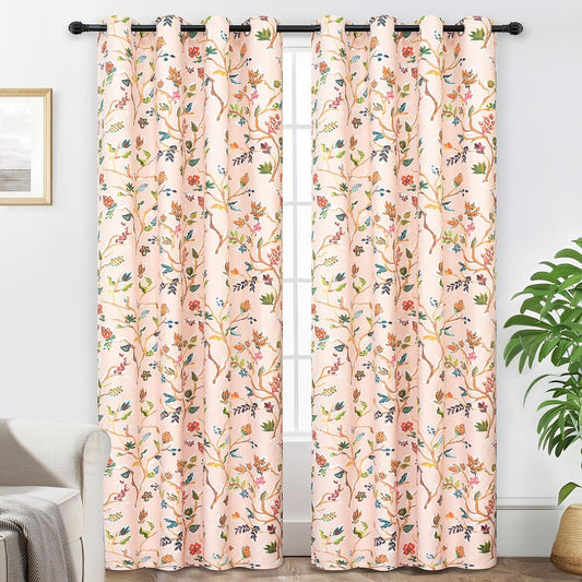 Driftaway Lauren Colorful Watercolor Tree Pattern Energy Saving Thermal Insulated Blackout Lined Grommet Window Curtain 2 Panels for Living Room Bedroom 52 Inch by 102 Inch Blush  DriftAway   