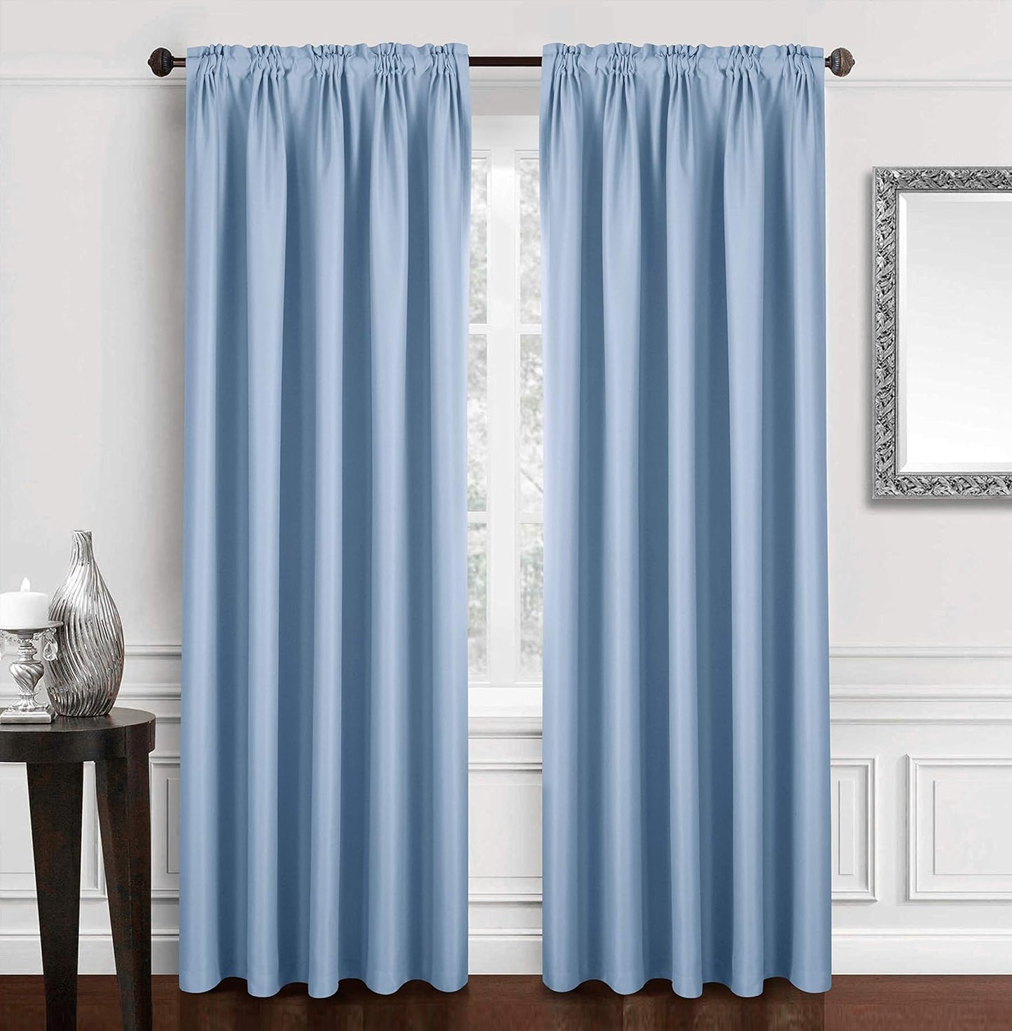 Dreaming Casa Solid Blackout Curtain for Bedroom 96 Inches Long Draperies Window Treatment Black Rod Pocket 2 Panels 52" W X 96" L  Dreaming Casa Blue 2 X (42"W X 63"L) 
