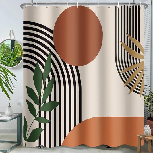 Chloroplastid Boho Shower Curtain for Bathroom Mid Century Modern Bohemian Abstract Geometric Fabric Waterproof Bathroom Shower Curtains Set 72X72 Inch
