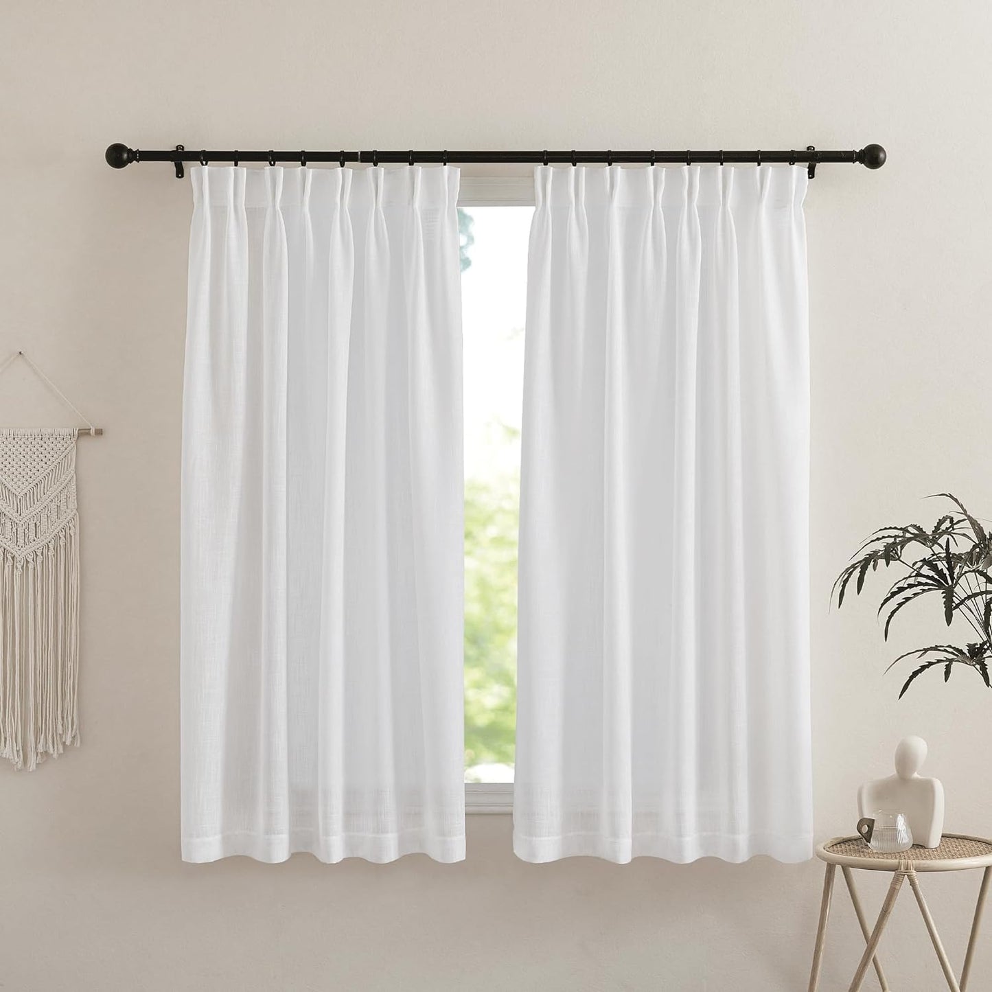 NICETOWN Linen Textured Curtain for Bedroom/Living Room Thermal Insulated Back Tab Linen Look Curtain Drapes Soft Rich Material Light Reducing Drape Panels for Window, 2 Panels, 52 X 84 Inch, Linen  NICETOWN White W52 X L63 