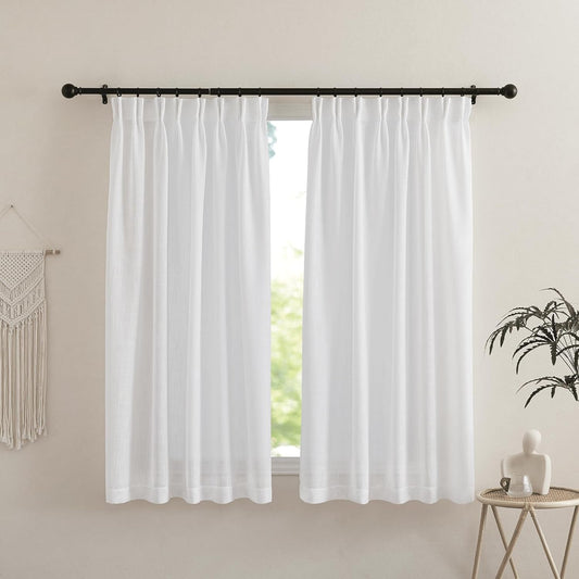 NICETOWN White Curtains Sheer - Semi Sheer Window Covering, Light & Airy Privacy Rod Pocket Back Tab Pinche Pleated Drapes for Bedroom Living Room Patio Glass Door, 52 X 63 Inches Long, Set of 2  NICETOWN White W52 X L63 