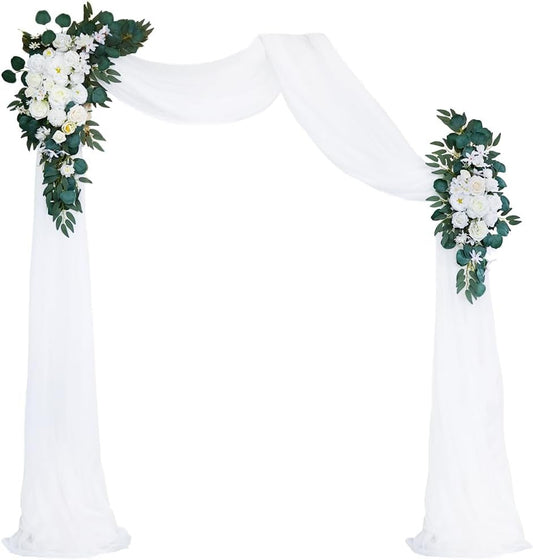 Arch Flowers with Drapes Kit (Pack of 4) - 2Pcs Artificial Flower Swag Arrangement with 2Pcs Drapes for Wedding Ceremony Arbor and Reception Backdrop Decoration