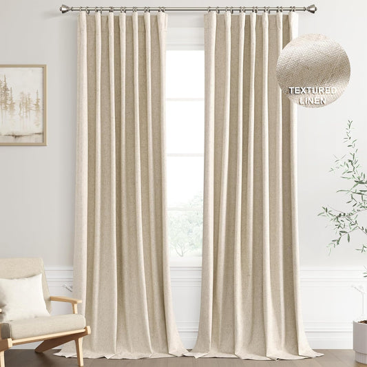 Joywell 100% Blackout Linen Curtains 102 Inches Long, Rod Pocket/Back Tab/Hook Belt/Clip Rings, Thermal Insulated Floor Length Drapes for Bedroom Dining Living Room(2 Panels,W52 X L102,Linen)  Joywell Linen 52W X 108L Inch X 2 Panels 