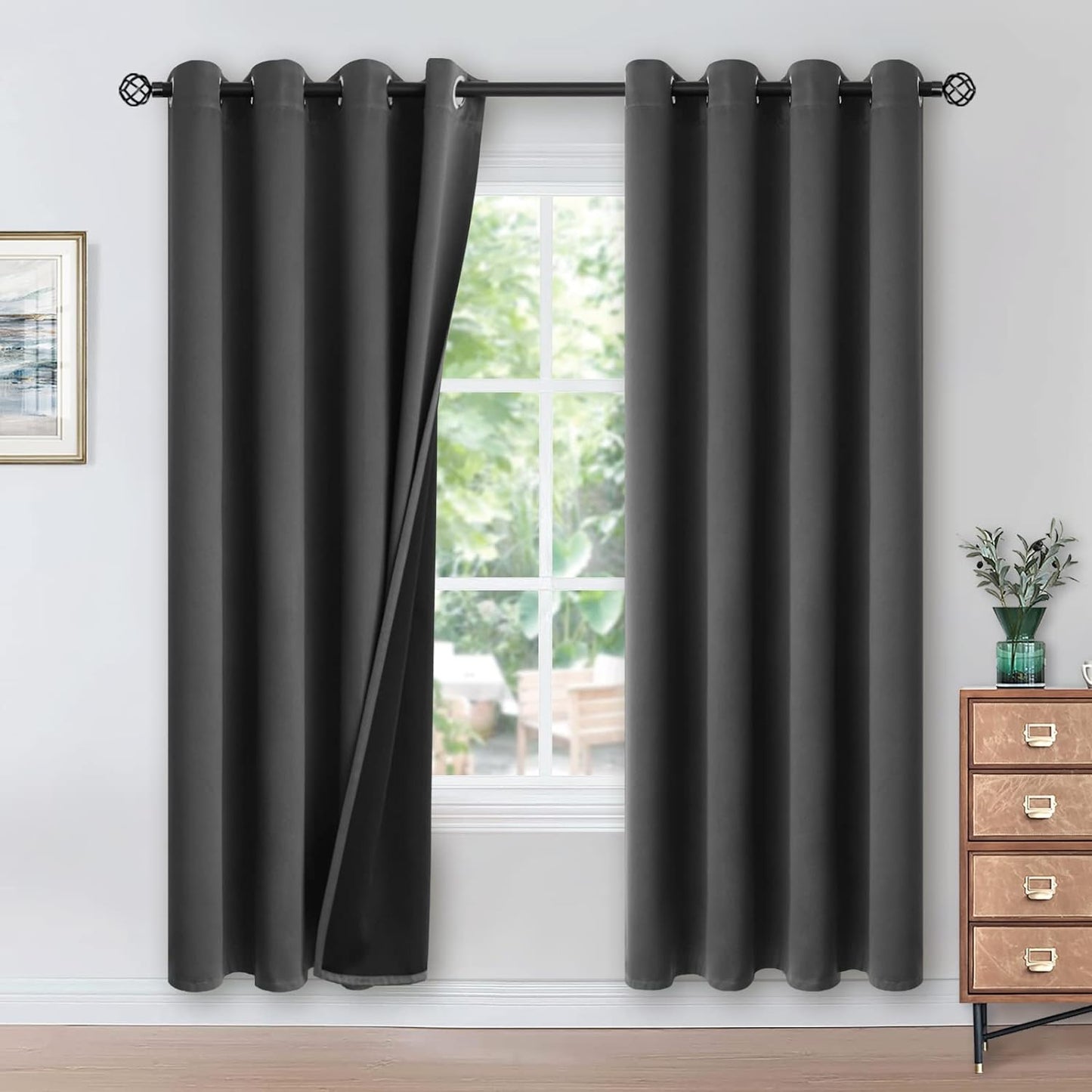 Youngstex Black 100% Blackout Curtains 63 Inches for Bedroom Thermal Insulated Total Room Darkening Curtains for Living Room Window with Black Back Grommet, 2 Panels, 42 X 63 Inch  YoungsTex Dark Grey 52W X 84L 