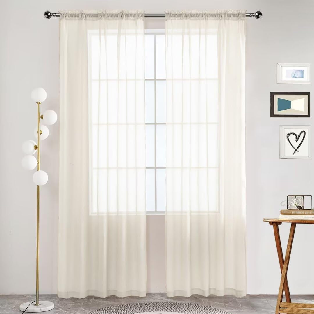 Spacedresser Basic Rod Pocket Sheer Voile Window Curtain Panels White 1 Pair 2 Panels 52 Width 84 Inch Long for Kitchen Bedroom Children Living Room Yard(White,52 W X 84 L)  Lucky Home Ivory 52 W X 63 L 