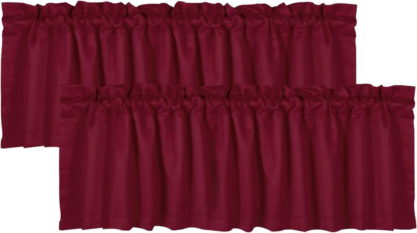 2 Panels Curtain Valances for Windows,52In X18In Blackout Window Treatment Valances,Decorative Valances with 1.9In Rod Pockets,Brown Flower  Athootita Valances- Burgundy  